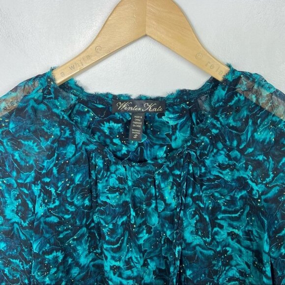 Nicole Richie Bohemian 100% Silk Blouse Size Small Winter Kate Blue Floral Top S - Picture 5 of 10